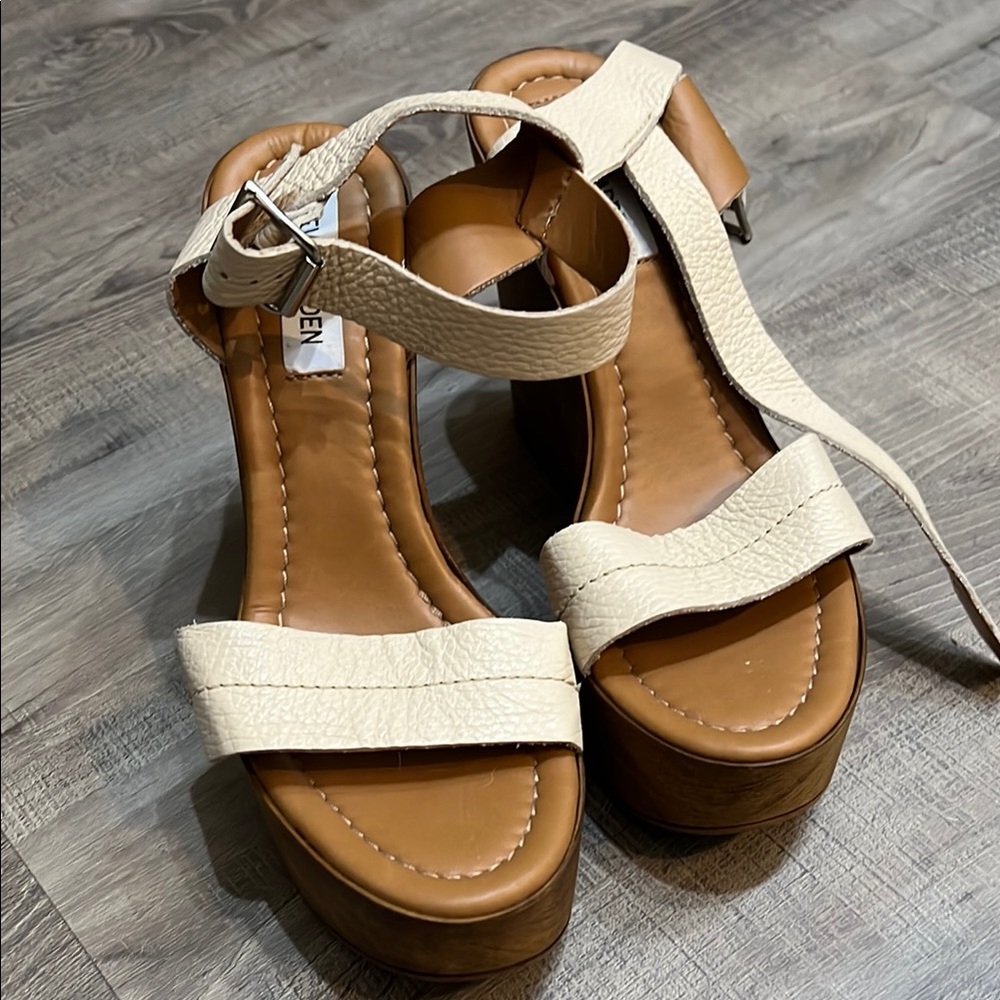 Women's Cream and Brown Platform Sandals